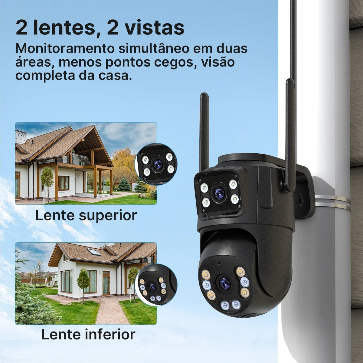 Câmera de Segurança Wi-Fi P2 PTZ com Lente Dupla