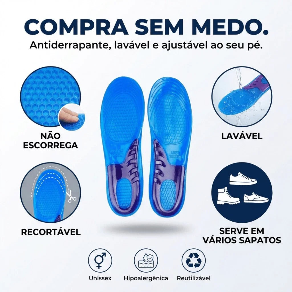 Par De Palmilha Ortopédica Para Dores Nos Pés Aumenta Altura Ortopédica De Silicone Gel Anti Impacto