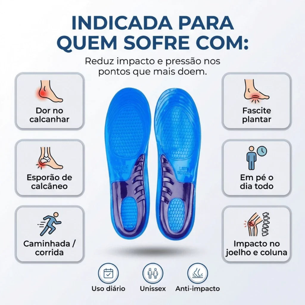 Par De Palmilha Ortopédica Para Dores Nos Pés Aumenta Altura Ortopédica De Silicone Gel Anti Impacto