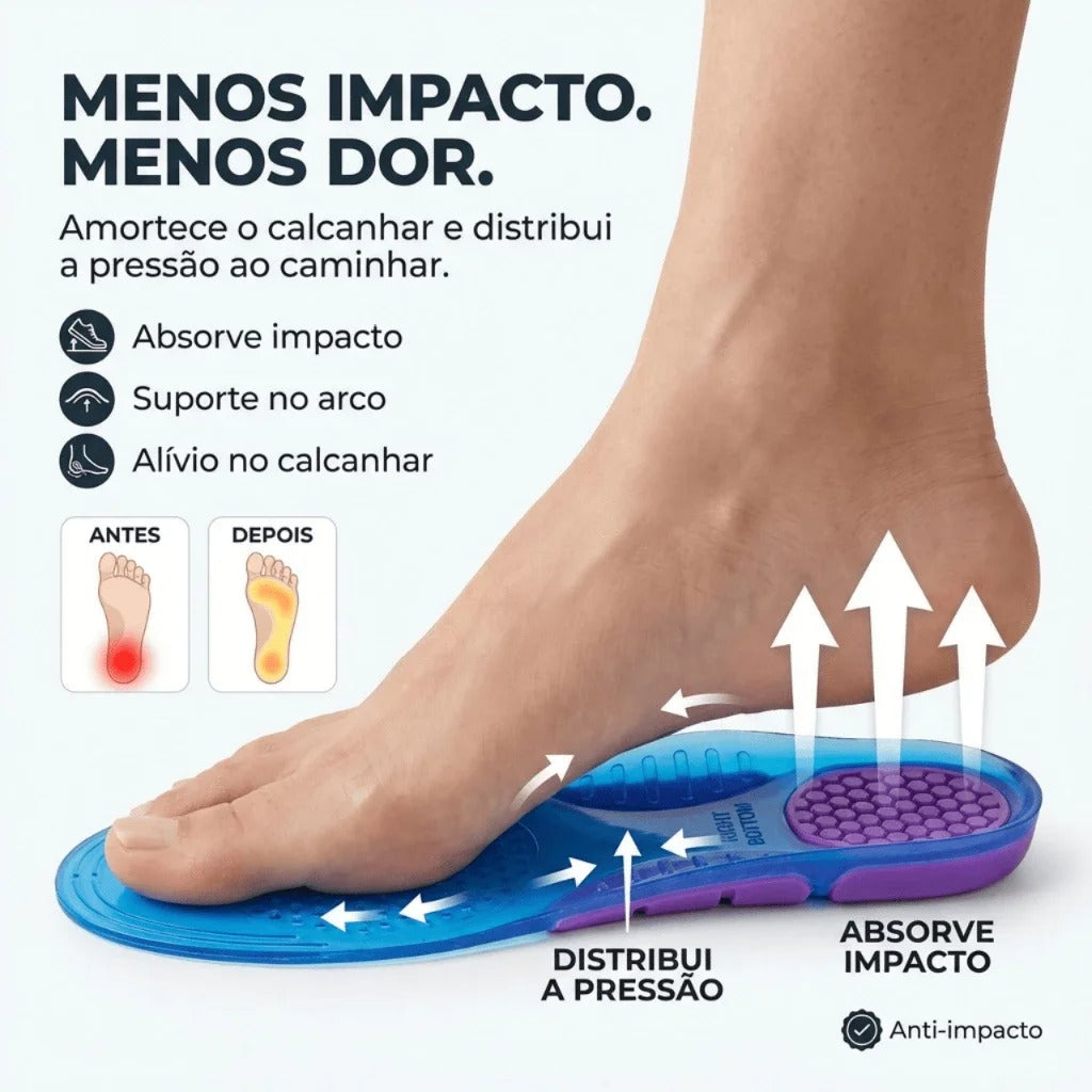 Par De Palmilha Ortopédica Para Dores Nos Pés Aumenta Altura Ortopédica De Silicone Gel Anti Impacto